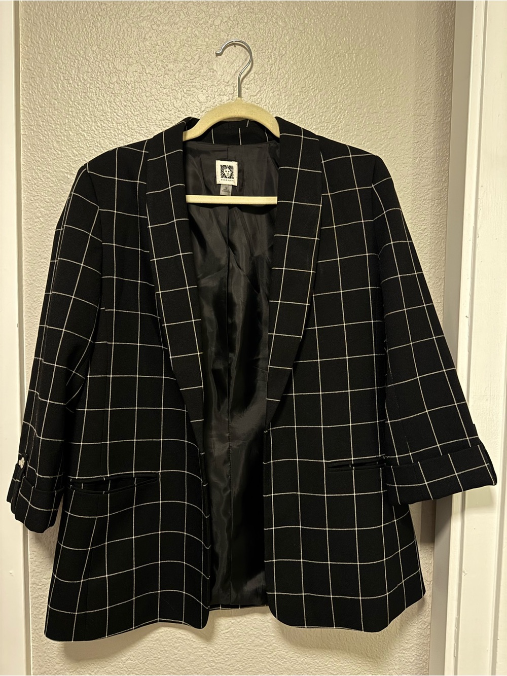 Windowpane Black Blazer Jacket - Women's